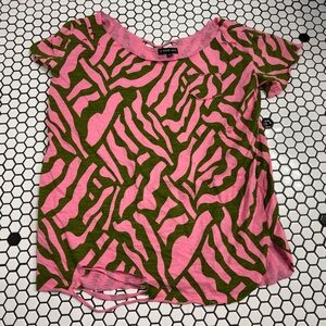A rare bird Pink and Green  Print Top distressed size small /medium